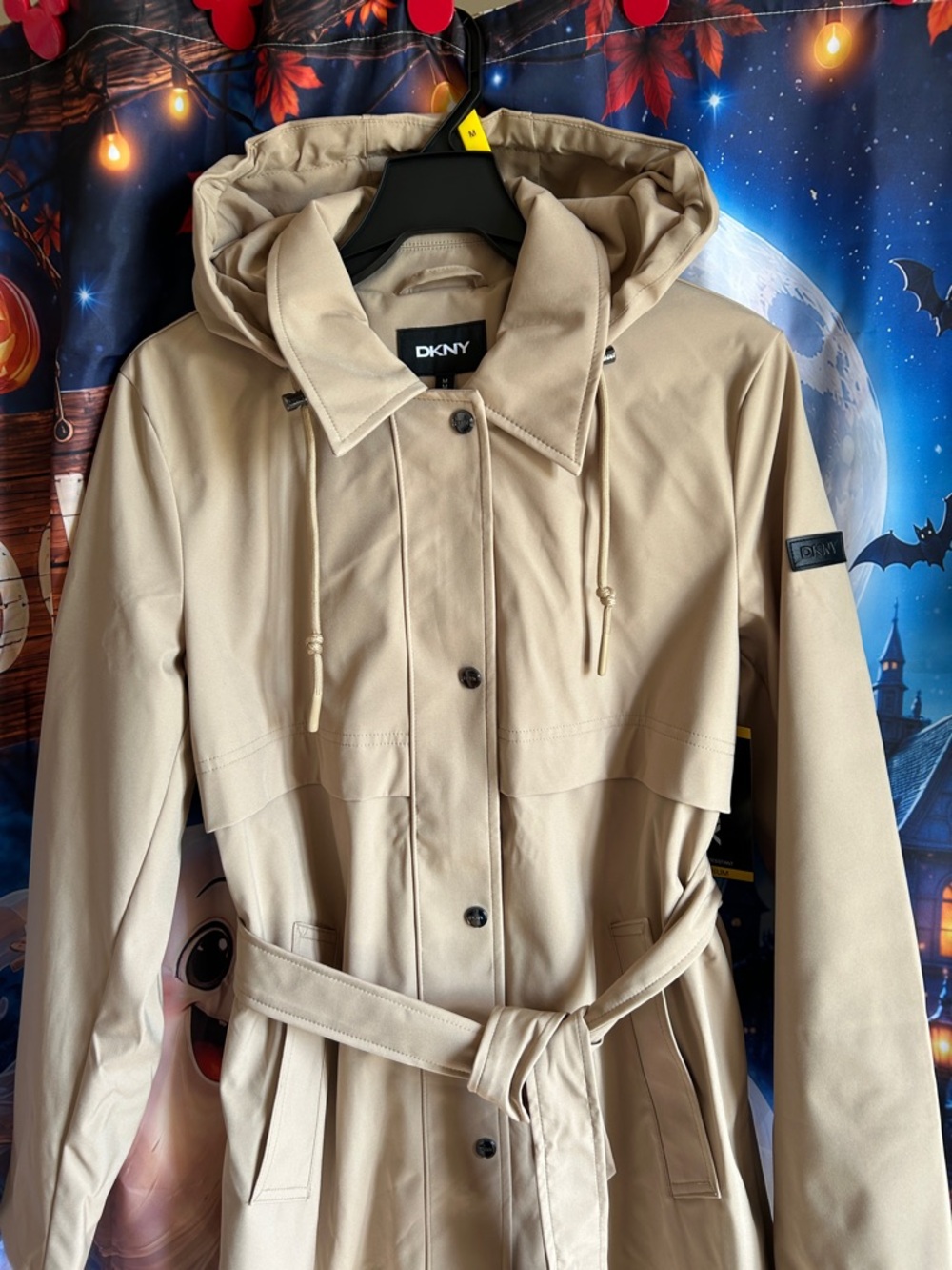 DKNY WOMENS SOFTSHELL DOUBLE BREASTED QUILTED TRENCH COAT WITH HOOD